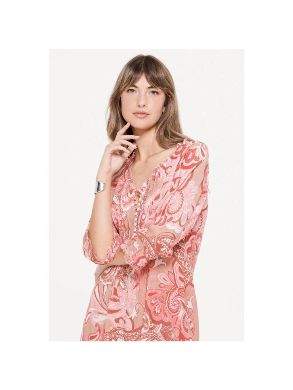 One Season amalfi long poppy medium midi dress in terracotta (OO661) - Picture 2 of 10